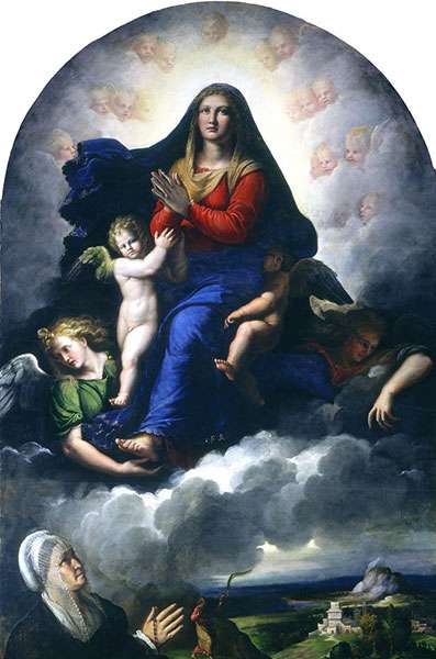 Fig. 3, Girolamo da Carpi, Madonna col Bambino e angeli che appare a Giulia Muzzarelli, 1530-40 ca, Washington, National Gallery of Art