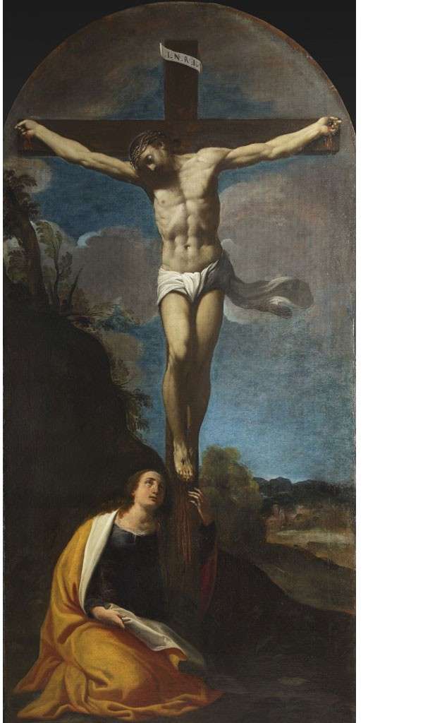 Fig. 13, Carlo Bononi, Crocifissione, 1616 ca., Ferrara, chiesa delle Sacre Stimmate, secondo altare a sinistra (in deposito presso Palazzo Arcivescovile)