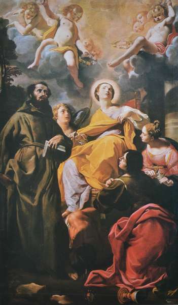 Fig. 19, Carlo Bononi, Santa Margherita d’Antiochia e i santi Francesco, Giovanni evangelista e Lucia, 1627, Reggio Emilia, Museo Diocesano