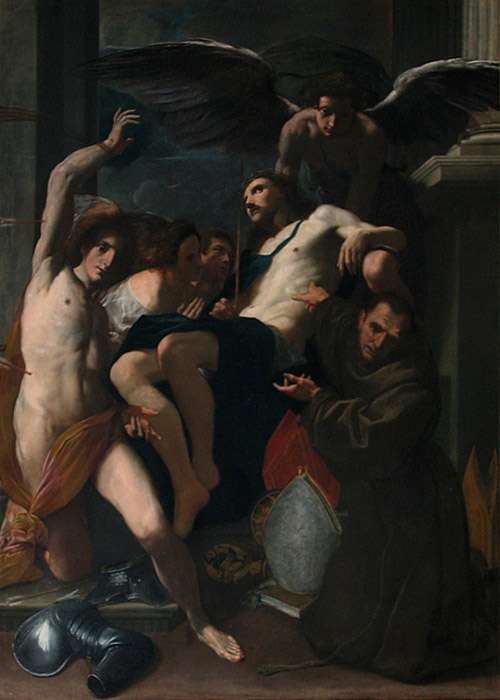 Fig. 8, Carlo Bononi, Cristo morto con i santi Sebastiano e Bernardino da Siena, 1618 ca., Parigi, Musée du Louvre
