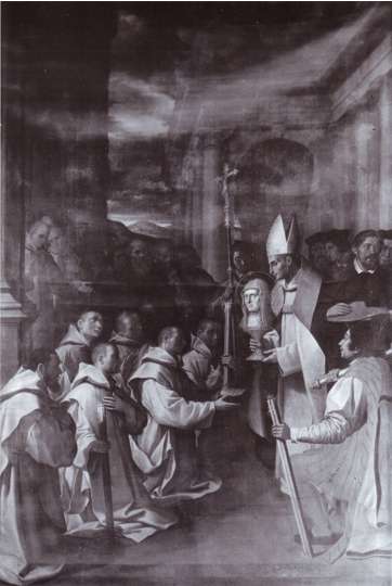 Fig. 6, Bartolomeo Cesi, Il beato Nicolò Albergati mostra il reliquiario col capo di Sant’Anna, 1620, Ferrara, San Cristoforo della Certosa