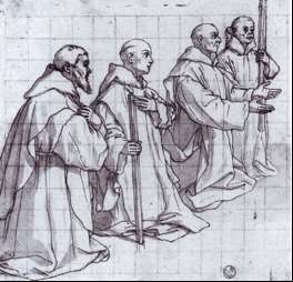 Fig. 8, Bartolomeo Cesi, Studio per certosini inginocchiati, 1620, Genova, Galleria di Palazzo Rosso, Gabinetto dei Disegni e delle Stampe, inv. 20108 F