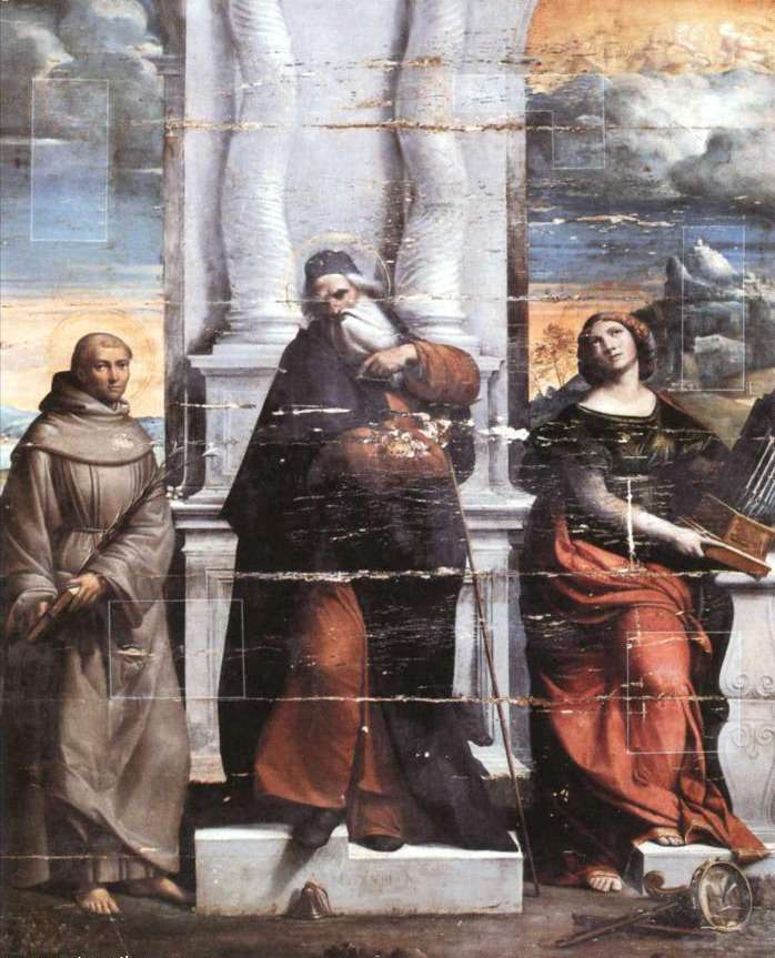 Fig. 6, Benvenuto Tisi detto Garofalo, Sant’Antonio Abate fra i santi Antonio da Padova e Cecilia, 1523, Roma, Galleria Nazionale di Palazzo Barnerini