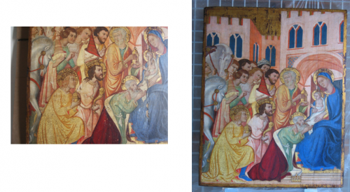Prima del restauro (a sinistra), dopo il restauro (a destra)