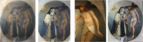 Prima e durante il restauro (a sinistra e al centro), dopo il restauro (a destra)