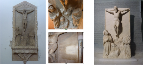 Prima e durante il restauro (a sinistra e al centro), dopo il restauro (a destra)