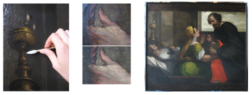 Durante il restauro (a sinistra e al centro), dopo il restauro (a destra)
