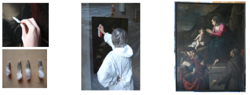 Durante il restauro (a sinistra e al centro), dopo il restauro (a destra)