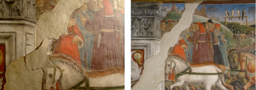 Prima del restauro (a sinistra), dopo il restauro (a destra)