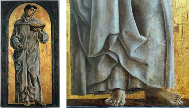 Fig.13, Cosmè Tura, Sant’Antonio da Padova, Parigi, Musée du Louvre, a destra dettaglio