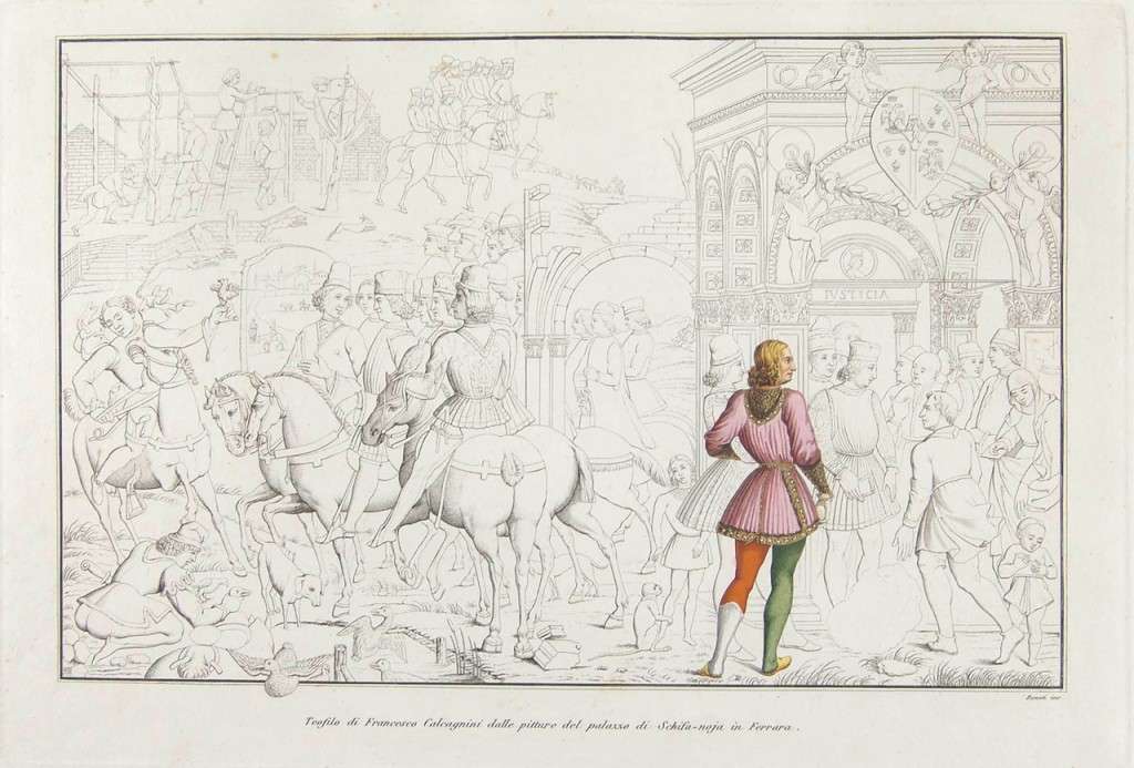Fig. 18, Antonio Bernatti, Teofilo di Francesco Calcagnini dalle pitture del palazzo di Schifanoja in Ferrara, in P. Litta, Famiglie celebri italiane, vol. II, Milano 1819, tav. 38