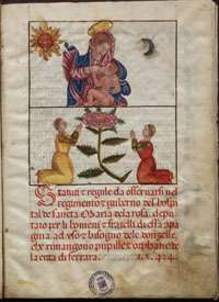 Fig. 6, Anonimo ferrarese, Statuti e regule da osservarsi nel regimento e guberno del’hospital de Sancta Maria dela Rosa..., 1544, Ferrara, Biblioteca Comunale Ariostea, ms. classe I 780
