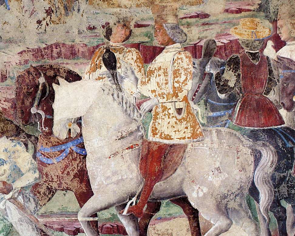 Fig. 21, Maestro degli occhi spalancati, Borso d’Este e Teofilo Calcagnini, 1469 circa, Ferrara, Palazzo Schifanoia, Salone dei Mesi, particolare di Giugno