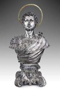 Argentiere milanese e Zanobio Troni, Busto di san Giorgio, busto 1600 ca., basamento 1726, Ferrara, Museo della Cattedrale, inv. MC097