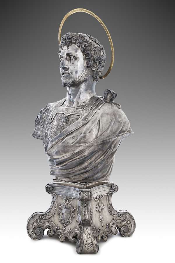 Fig. 2, Argentiere milanese e Zanobio Troni Busto di san Giorgio, busto 1600 ca., basamento 1726, Ferrara, Museo della Cattedrale, inv. MC097