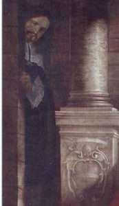 Fig. 2, Antonio Randa, Glorificazione del podestà Pietro Morosini, 1644, particolare con l'autoritratto dell'artista, Rovigo, Santa Maria del Soccorso (la “Rotonda”)