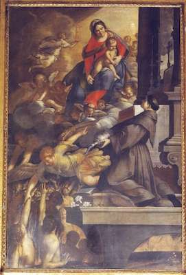 Fig. 4, Antonio Randa, Madonna col Bambino, Sant’Antonio da Padova e le anime del purgatorio, post 1644, Comacchio, Oratorio del Suffragio delle anime purganti e di Sant’Antonio