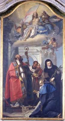 Fig. 8, Giambettino Cignaroli, Trinità con San Benedetto, Sant’Antonio Abate e Beata Beatrice d’Este, inizio del XVIII secolo, Ferrara, Sant’Antonio Abate in Polesine
