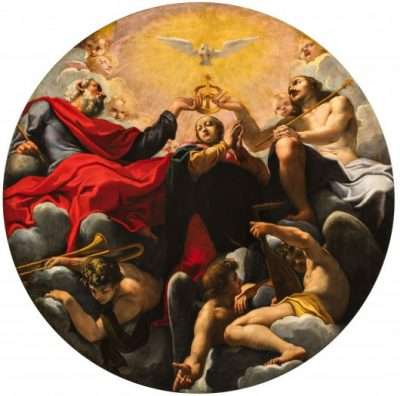 Fig. 6, Carlo Bononi, <em>Trinità che incorona la Vergine</em>, 1616-17, Ferrara, Santa Maria in Vado, transetto.