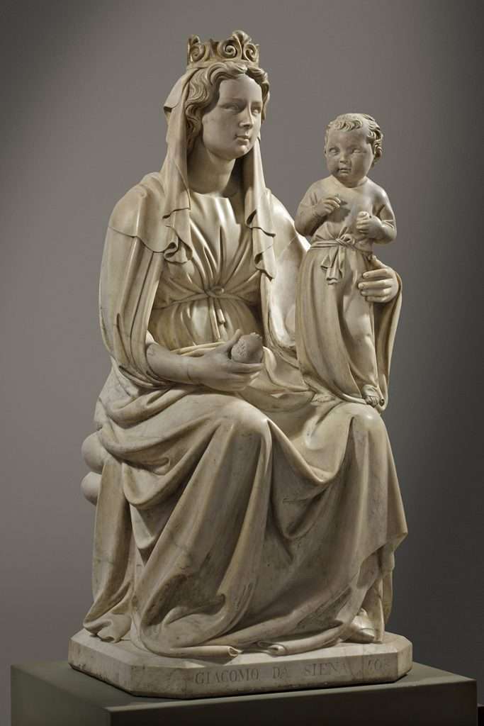 Jacopo della Quercia, ‹i›Madonna della melagrana‹/i›, 1403-06, marmo, h. cm 155, base cm 70×61, Ferrara, Museo della Cattedrale, inv. MC036
