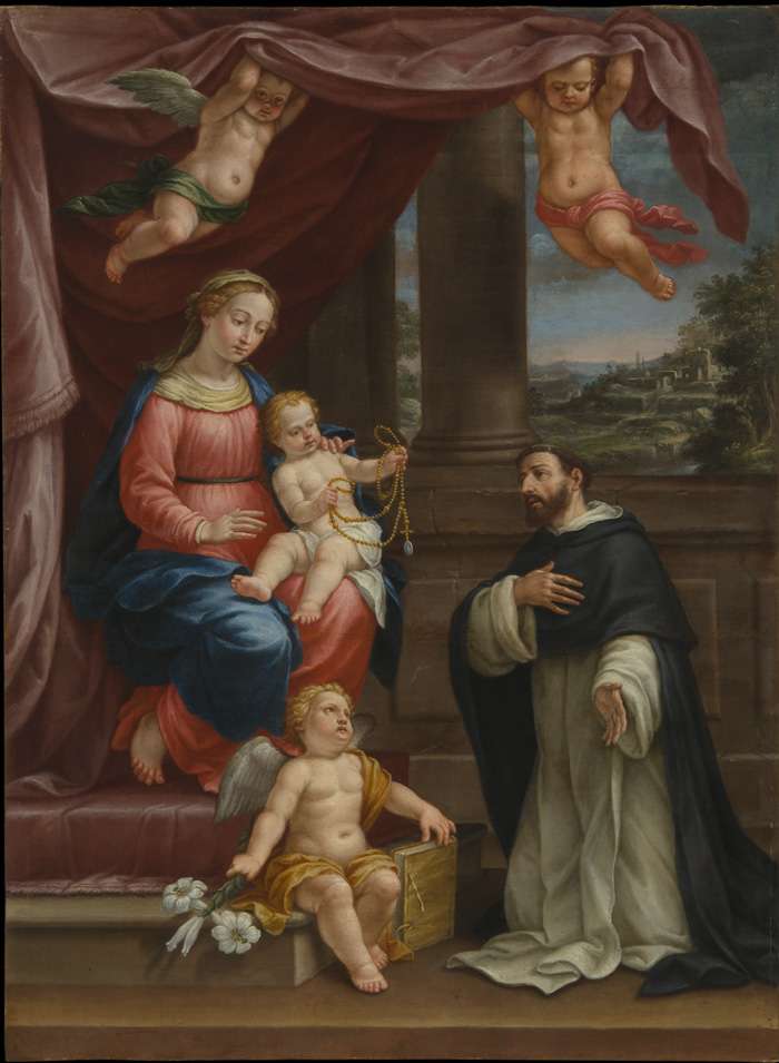 Fig. 15 - Francesco Ferrari (1634-1708), San Domenico e la Beata Vergine del Rosario, c. 1700, olio su tela, cm 203,5 x 148,5, Ferrara, ASP, in deposito presso i Musei di Arte Antica, inv. DOC20