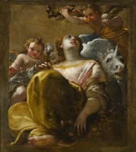 Fig. 16 - Francesco Parolini (1703-1787)?, L'allegoria della castità, XVIII secolo?, olio su tela, cm 112 x 101, Ferrara, ASP, in deposito presso i Musei di Arte Antica, inv. DOC50