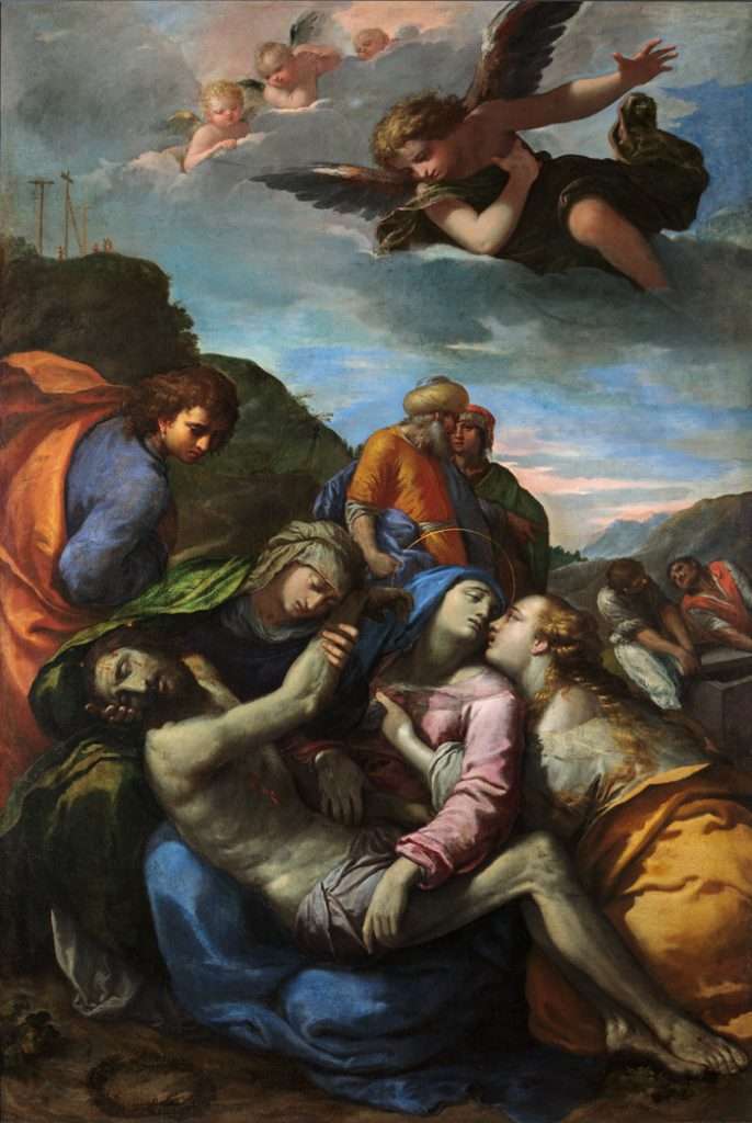 Fig. 9 - Ippolito Scarsella detto Scarsellino (1551-1620), Deposizione di Cristo, post 1612, olio su tela, cm 245 x 165,3, Ferrara, ASP, in deposito presso i Musei di Arte Antica, inv. DOC25