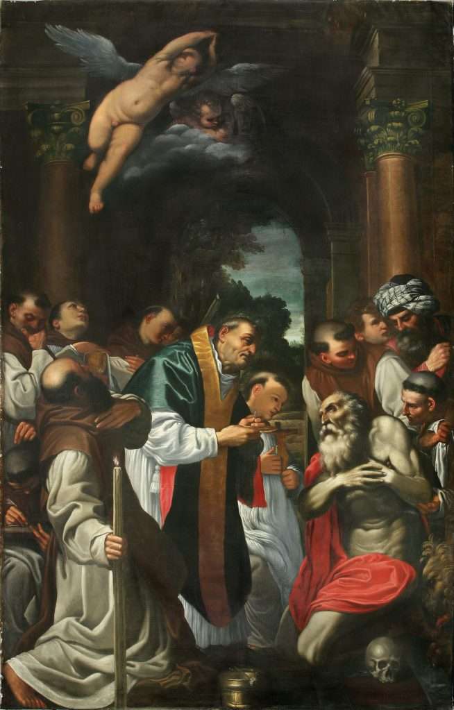 Fig. 17 – Francesco Naselli (copia da Agostino Carracci), Ultima comunione di San Girolamo, 1615-20, Ferrara, Chiesa di San Cristoforo alla Certosa