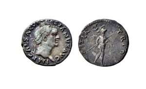 Fig. 1: Denario di Vespasiano con Marte andante con trofeo e lancia sul rovescio, Ferrara, Musei di Arte Antica, inv. NU4601