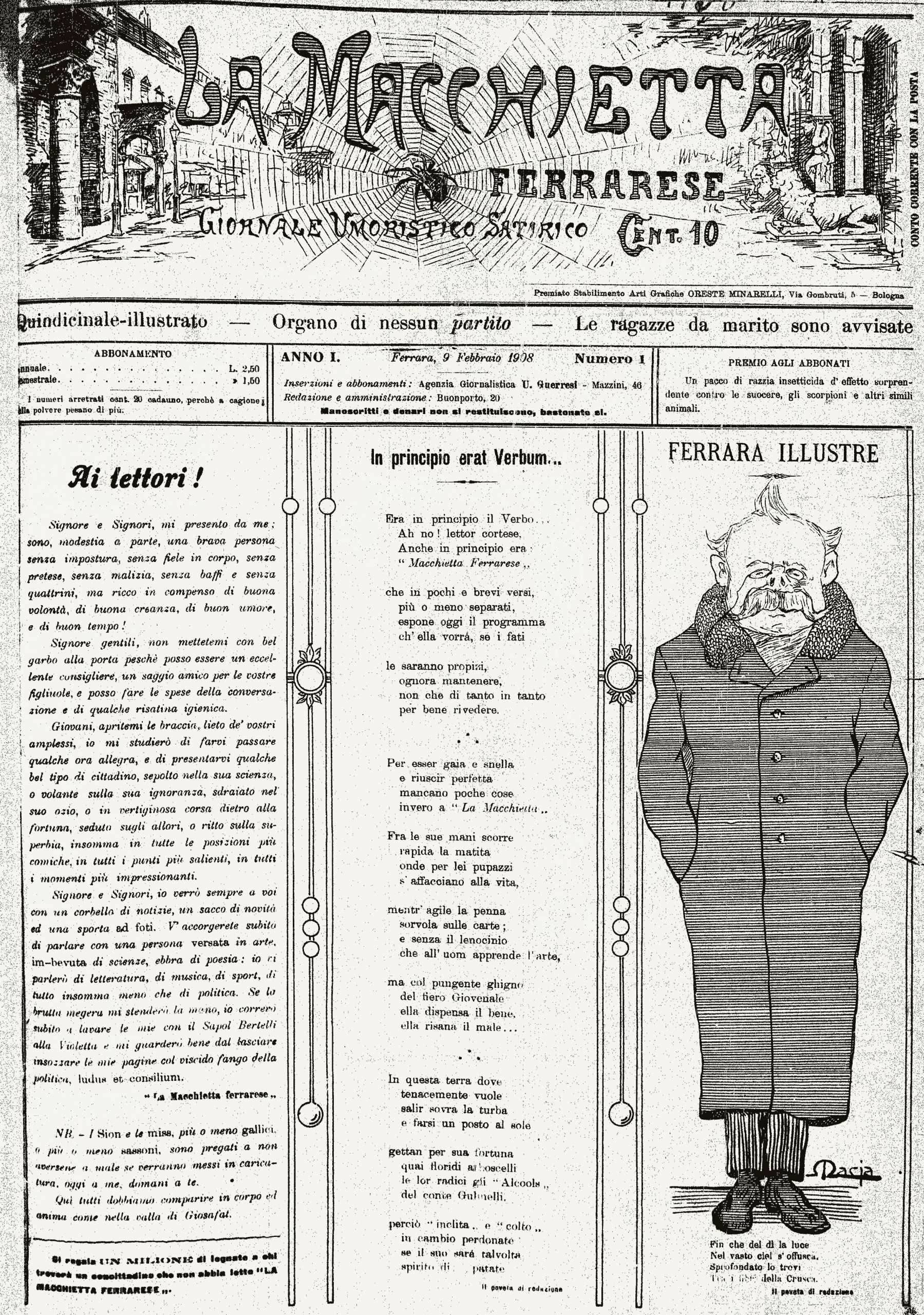 Fig. 15 – “La Macchietta Ferrarese”, anno I, 1, 9 febbraio 1908, p. 1