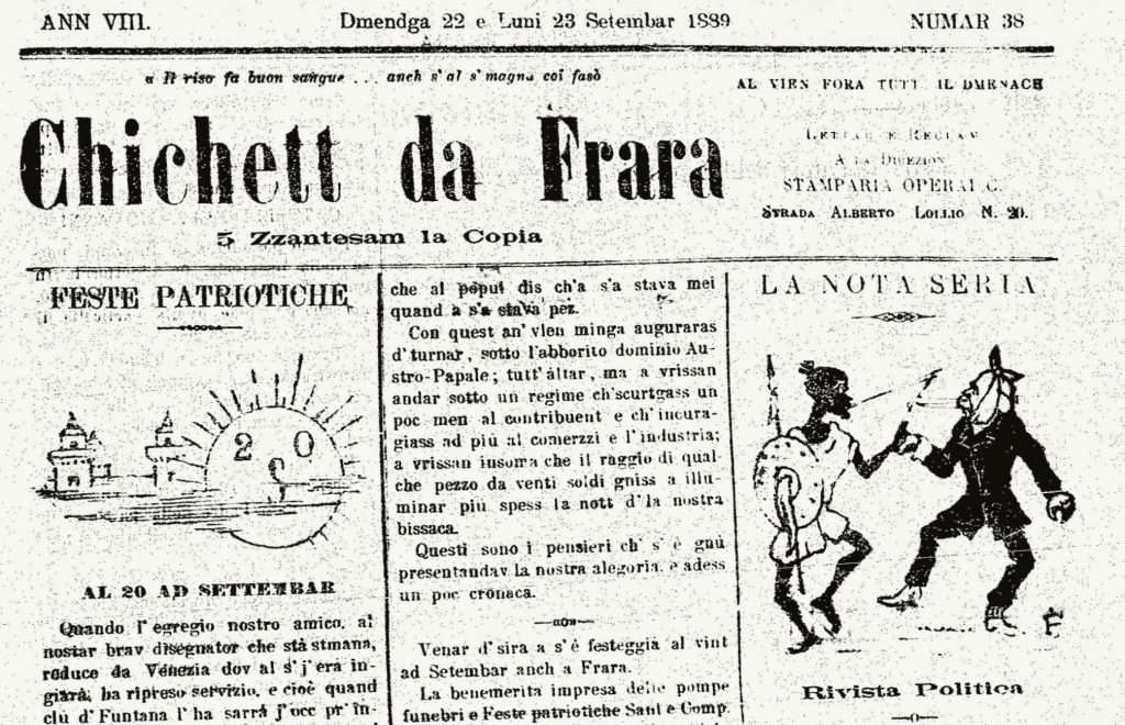 Fig. 4 - “Il Chichett da Frara”, anno VIII, 38, 22 -23 settembre 1889, p. 1 (part.)