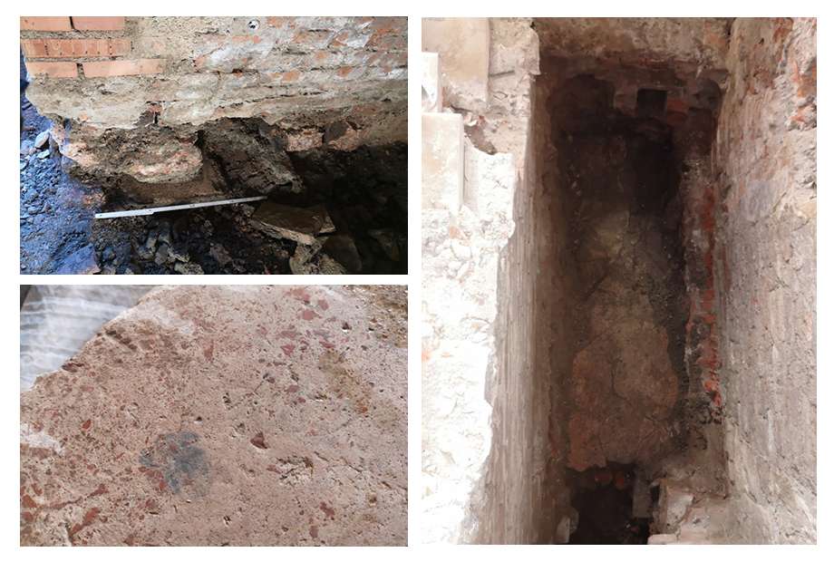 Fig. 7 – Pavimenti in cocciopesto trecentesco di edifici preesistenti all’ampliamento del 1391