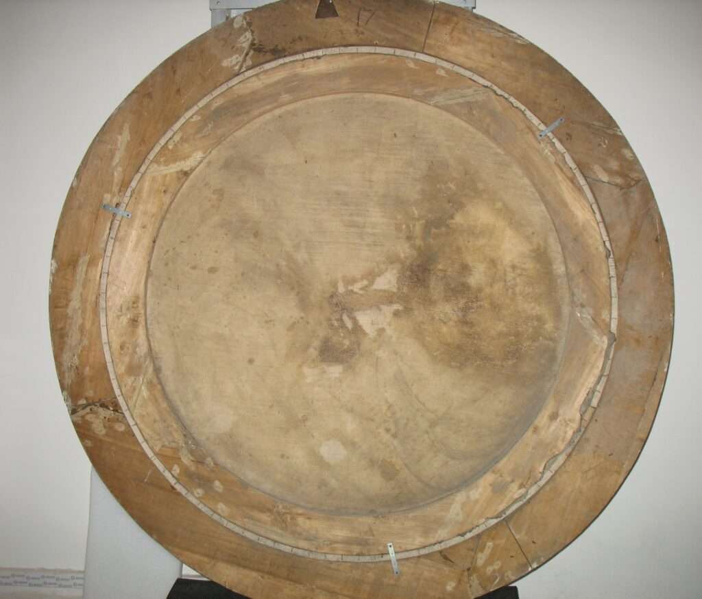 Retro del dipinto e della cornice prima del restauro
